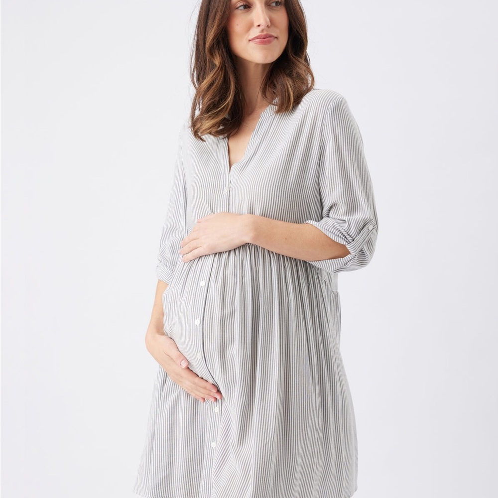 Ripe Maternity Striped Dress - Gray and White